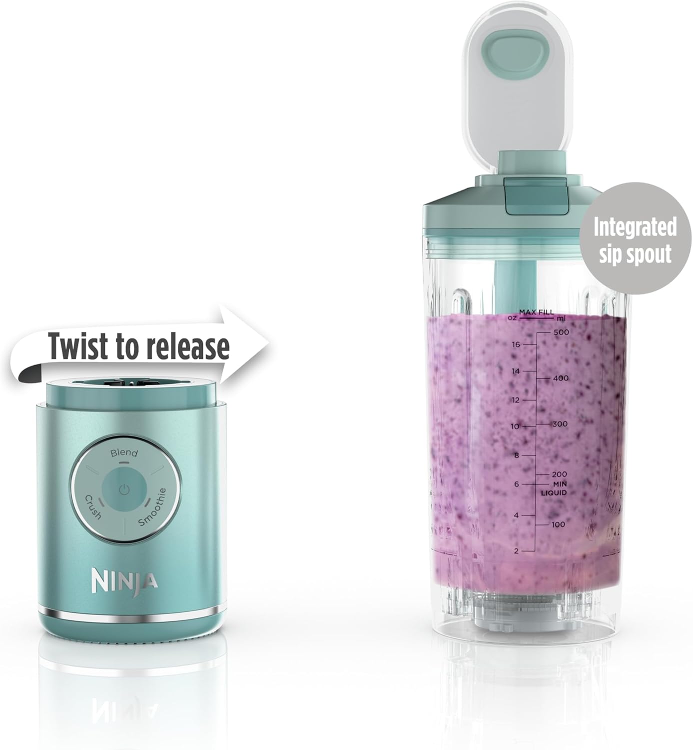 Ninja BC251MT Blast Max Cordless Blender - Smoothies & Ice Crushing, 22 oz. Sea Glass - Certified Refurbished