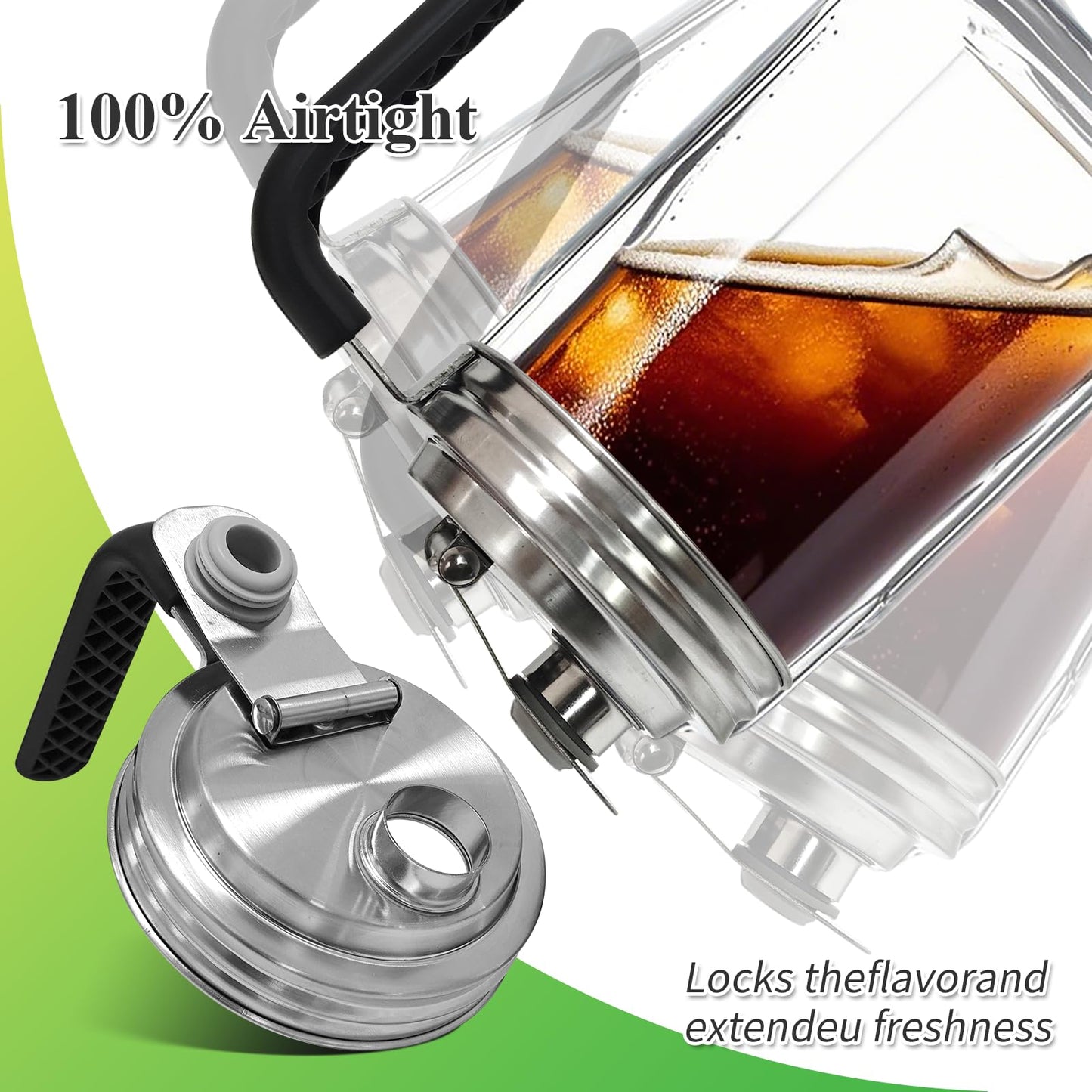 2PCS Mason Jar Pour Spout Lid Stainless Steel with Handle,Wide Mouth Pour Spout Flip Cap Lids for Mason Jars, Reusable Mason Jars Lid,Leak Proof Seal, for Drinking Salad Dressing & Food