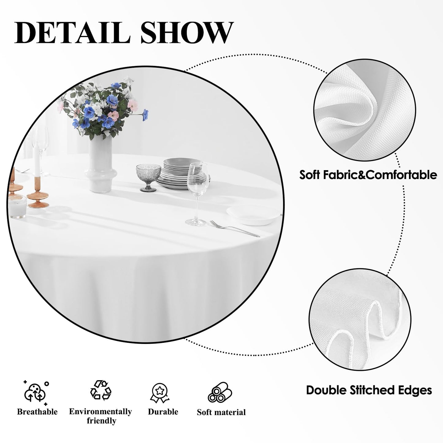 Aocoz Round Tablecloth 120 Inch 10 Pack White Tablecloths Washable Decorative Linen Polyester Table Clothes Cover for Dining Table Banquets Buffet Parties and Wedding