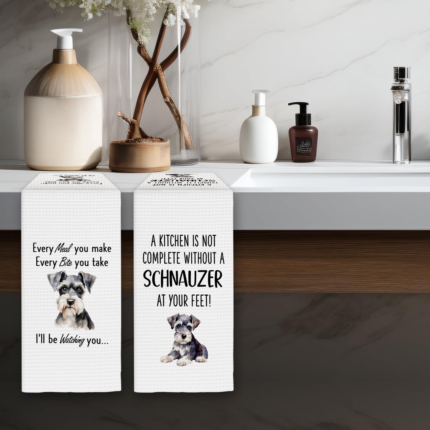FIicy Miniature Schnauzer Gifts Kitchen Towels - Schnauzer Dog Lover Gifts Dish Towels, Mini SchnauzerGifts Dog Owner Decorative Hand Towels for Kitchen, DogKitchen Decor, Set of 2(16x24 Inch)
