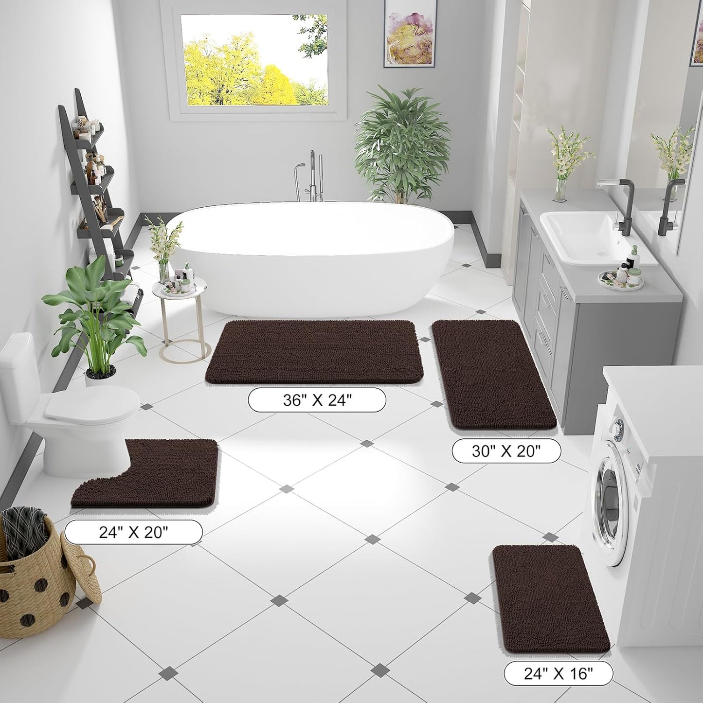 OLANLY Large Bathroom Rugs - Extra Soft Chenille Bath Mats | Quick-Dry, Machine Washable, 47x32, Brown