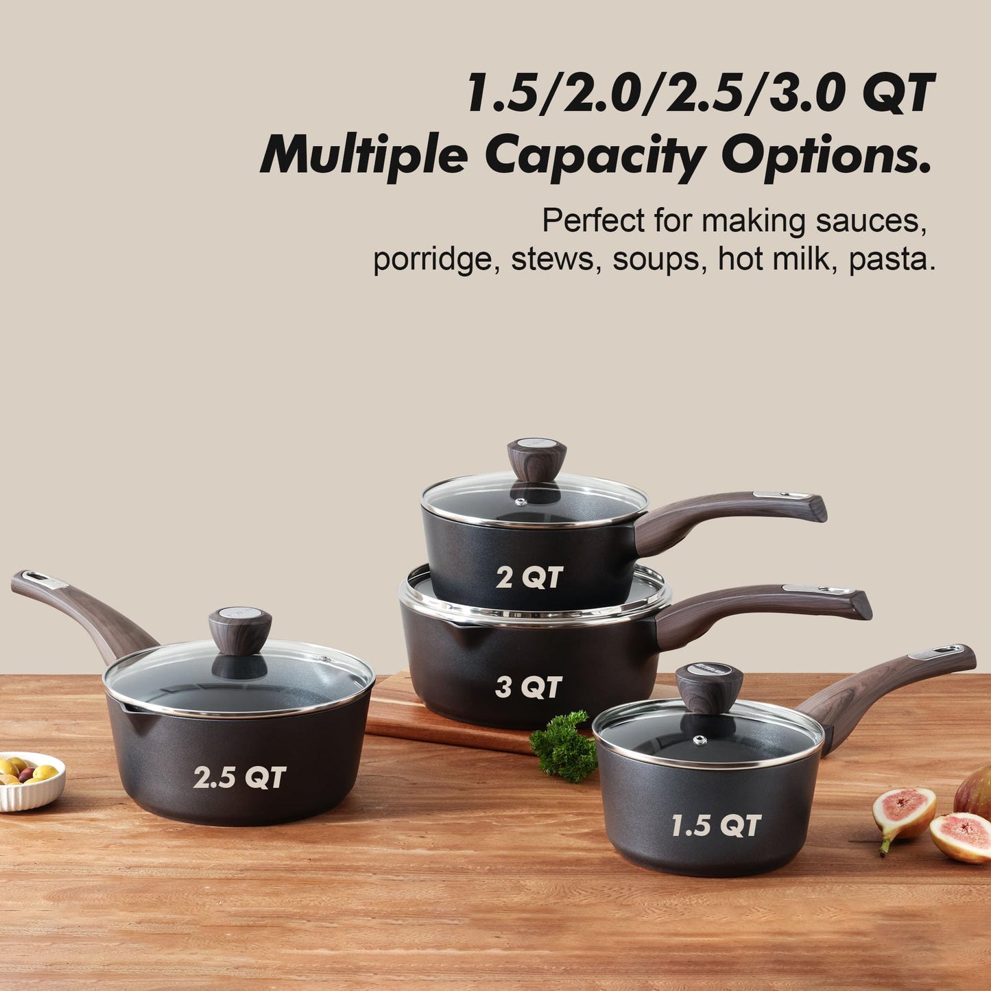 SENSARTE 2.0 & 3.0 Quart Sauce Pan Sets with Lid, Cooking Pots Set, Nonstick Saucepan Set with Pour Spout, Small Kitchen Pot, Non toxic Saucepot, Induction Comptable, Easy to Clean, PFOA Free