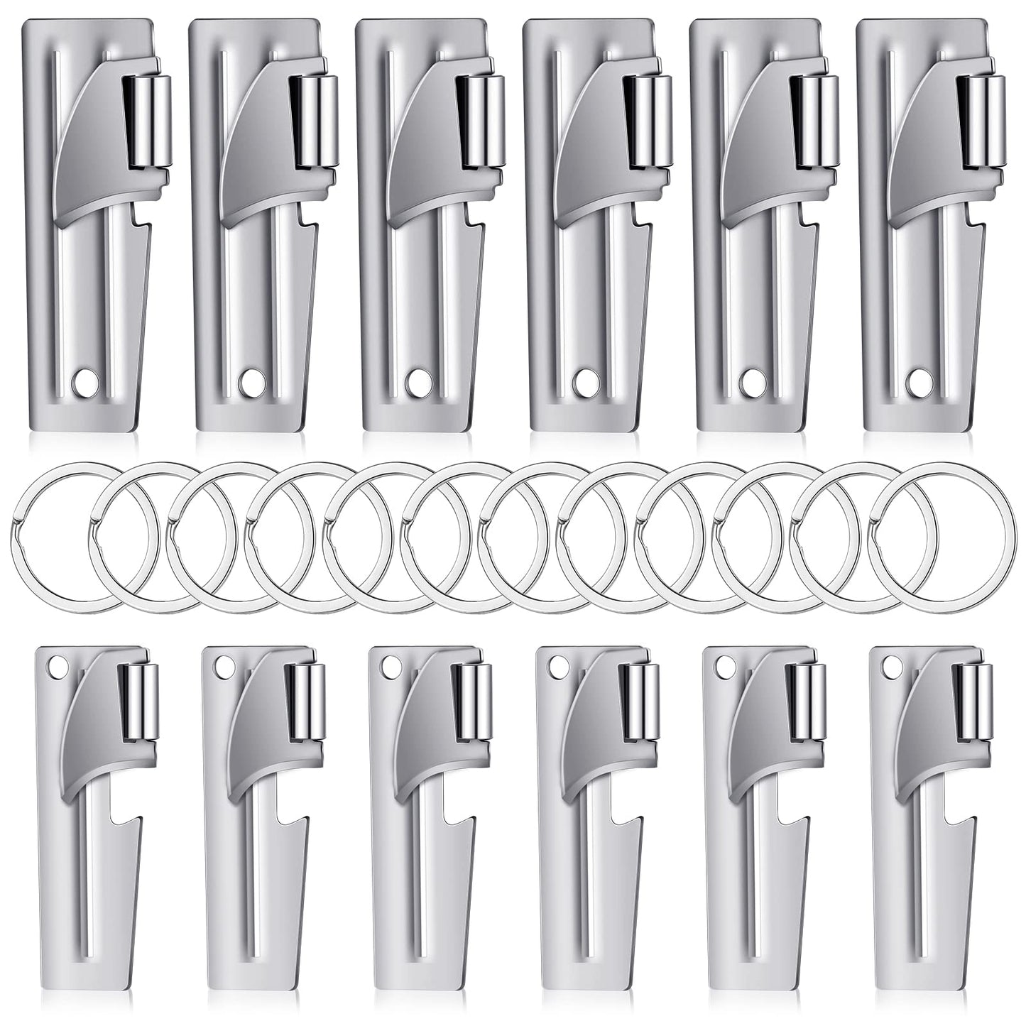 P-38 and P-51 Military Style Can Openers with Key Rings Stainless Steel Camping Can Opener Portable for Kitchen Travel Camping Survival(12 Set)