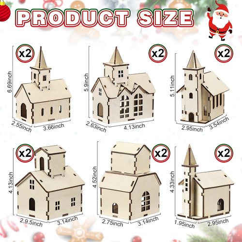 Hiboom 24 Pcs DIY Christmas Village Set - Rustic Wooden Church & Mini Houses for Holiday Decor