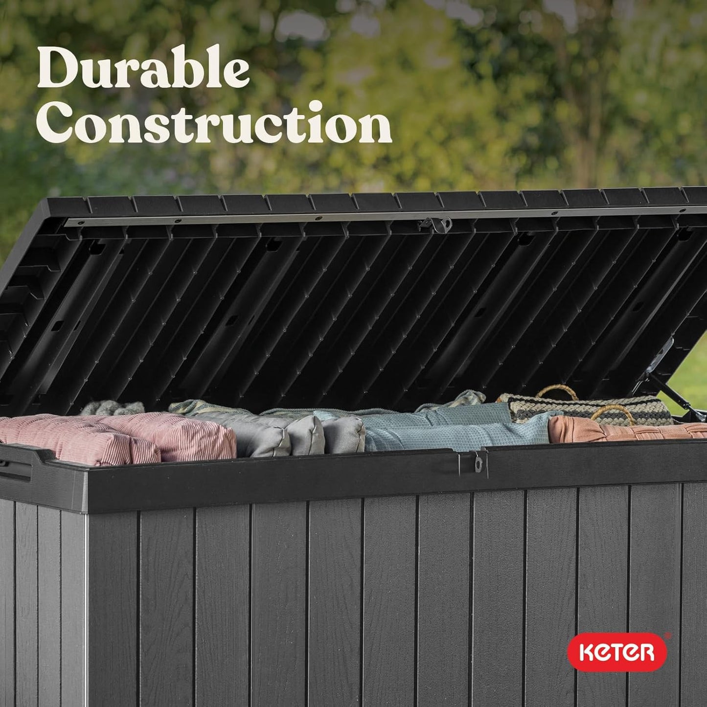 Keter Darwin 100 Gallon Resin Deck Box - Outdoor Storage for Furniture, Cushions & Tools | Grey & Black