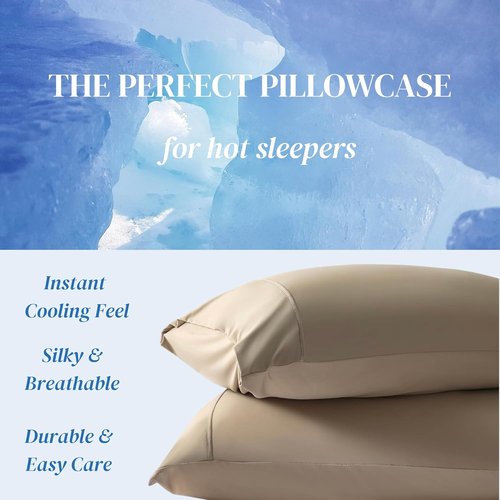 Beckham Hotel Collection Cooling Pillowcases - Silky Soft & Breathable | Standard/Queen Size Set of 2 in Sand