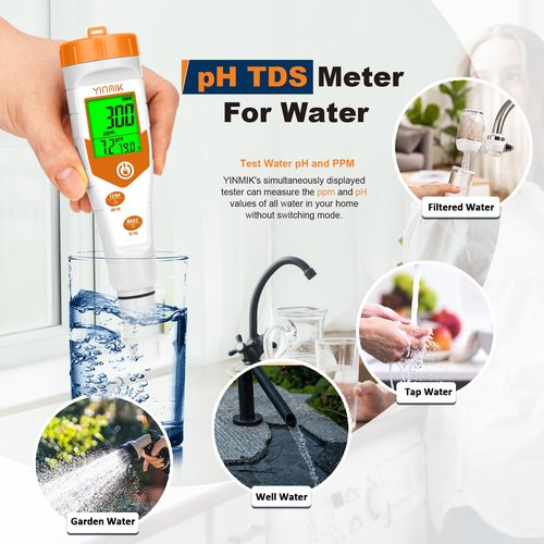 Hydroponics EC pH Tester, Simultaneous Display pH ppm for Base Reservoir Water, Continuous Monitoring of pH Conductivity Temp. ppm for Growing Nutrients, Indoor DWC System, Aeroponic Garden