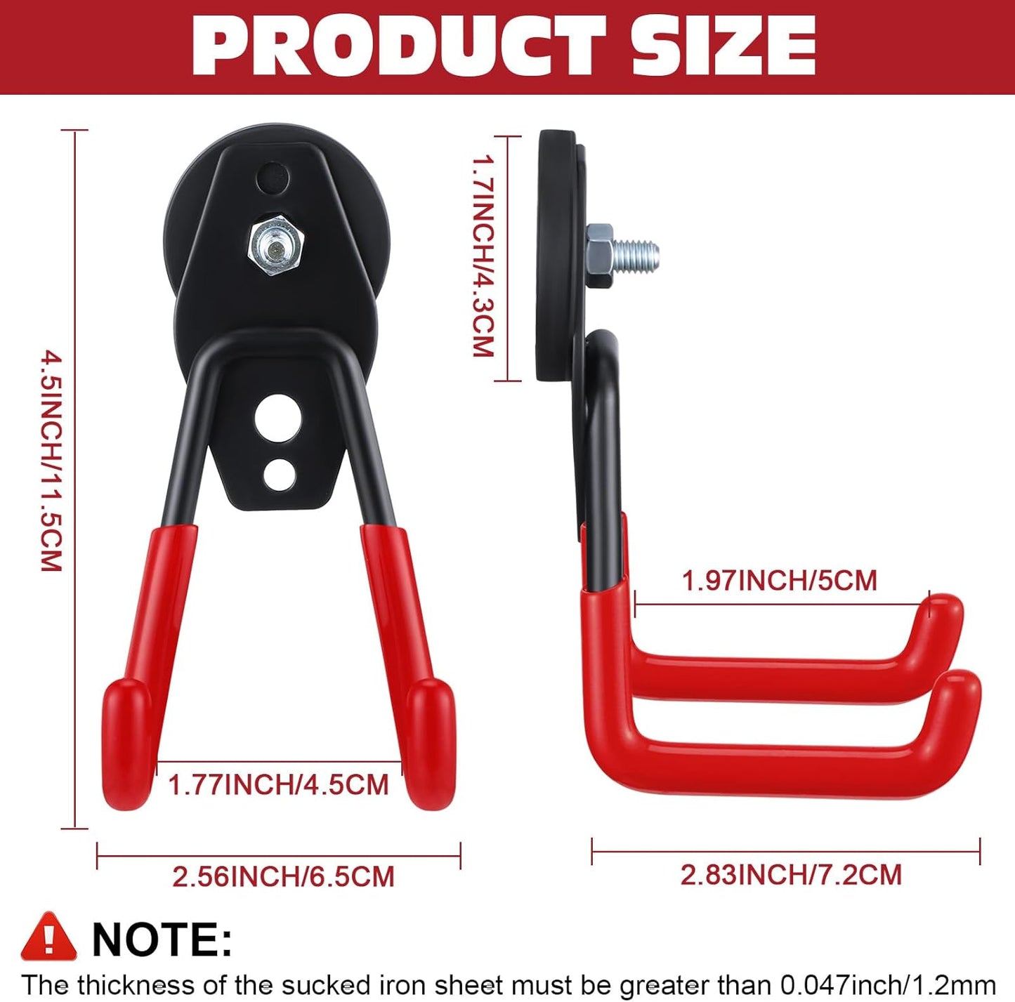 Landhoow Heavy-Duty Magnetic Hooks - 6 Pcs Large Utility Hangers with Anti-Slip Rubber Coating | Red