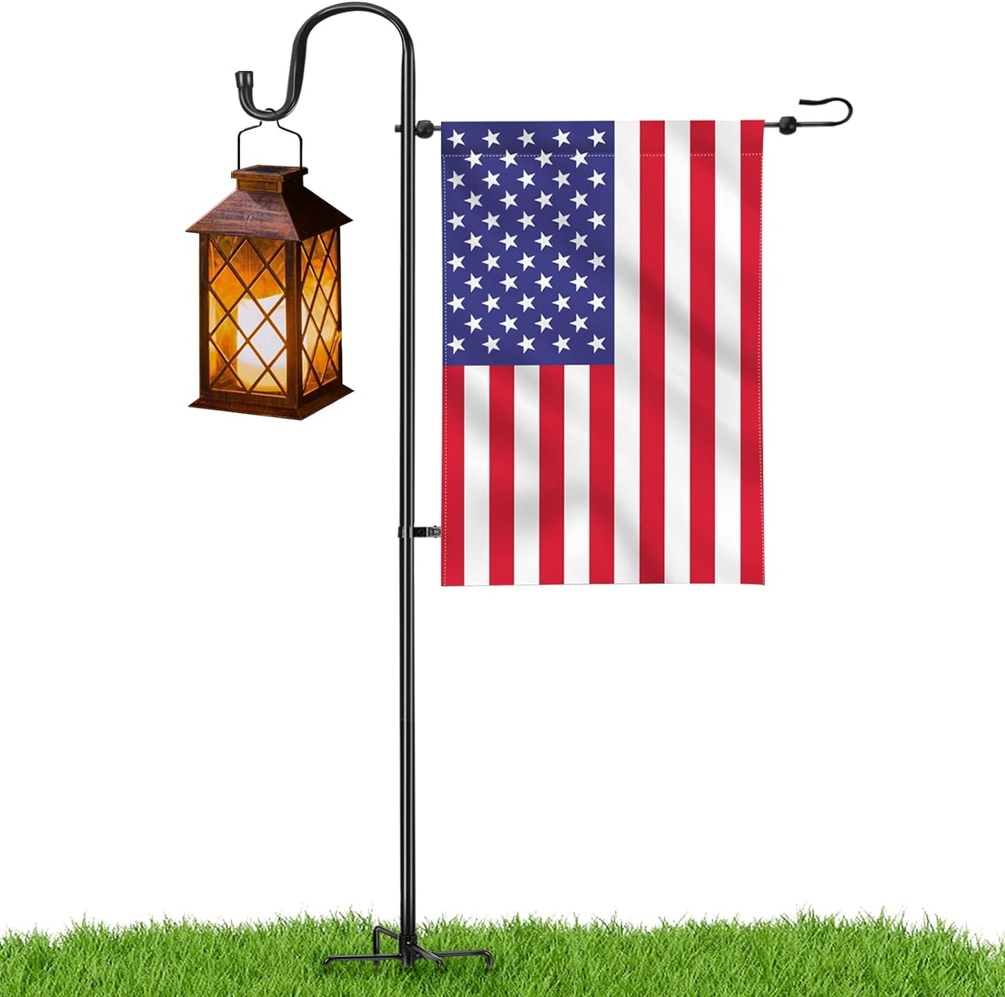LOPANNY Garden Flag Stand - Upgraded 45-Inch Pole with Shepherd Hooks for 12 x 18-Inch Flags