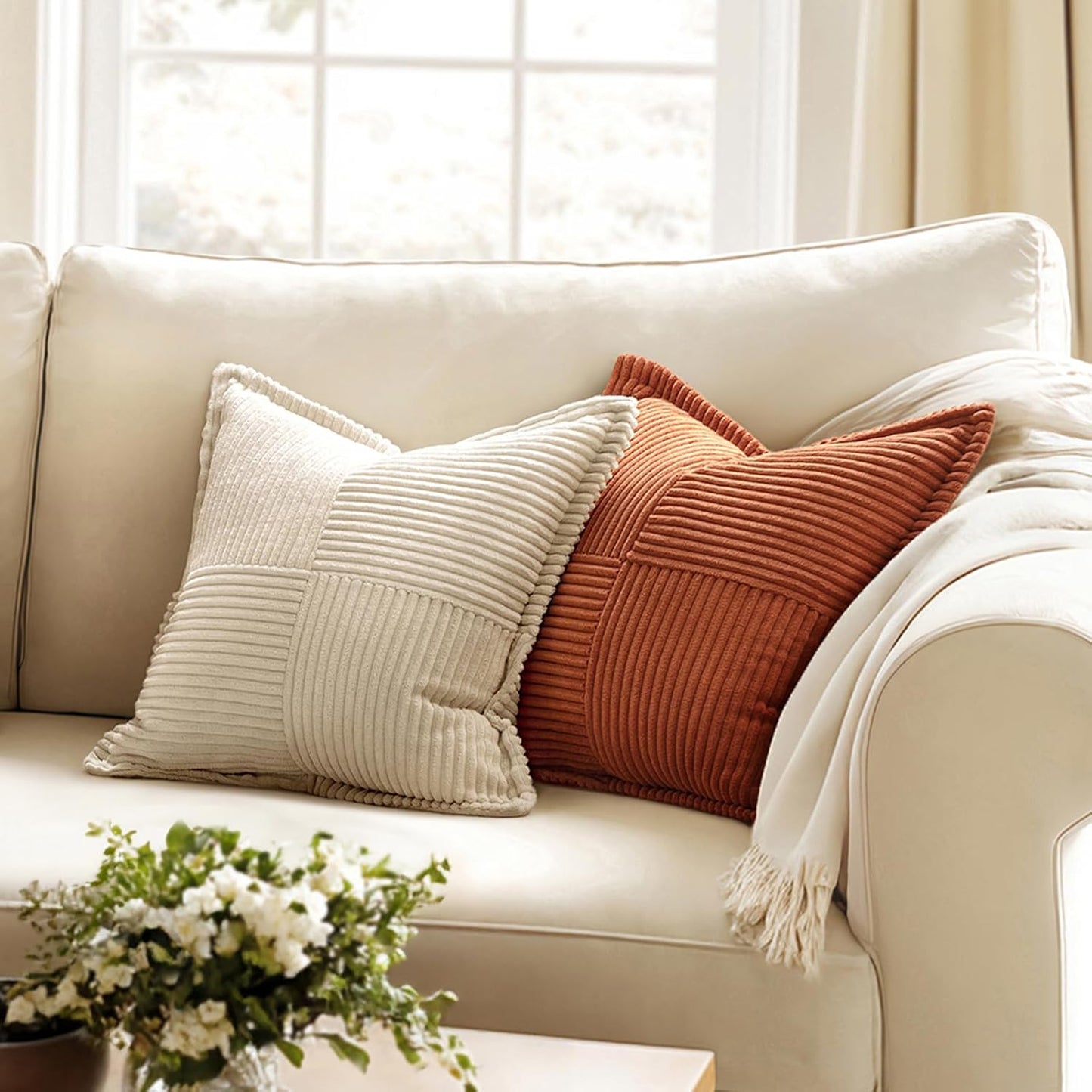 MIULEE Decorative Throw Pillow Covers - Soft Corduroy Boho Accent Pillows | 18x18 Inch Set of 2