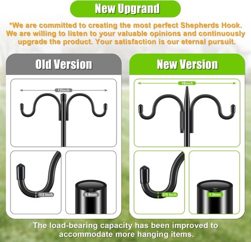 Gtongoko Double Shepherd's Hook - 92 Inch Heavy Duty Bird Feeder Pole for Hummingbird Feeders & Plants