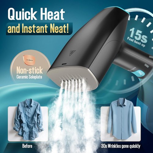 **Skiennix Handheld Clothes Steamer - 1900W Fast Wrinkle Remover with 300ml Capacity & 3 Steam Settings**