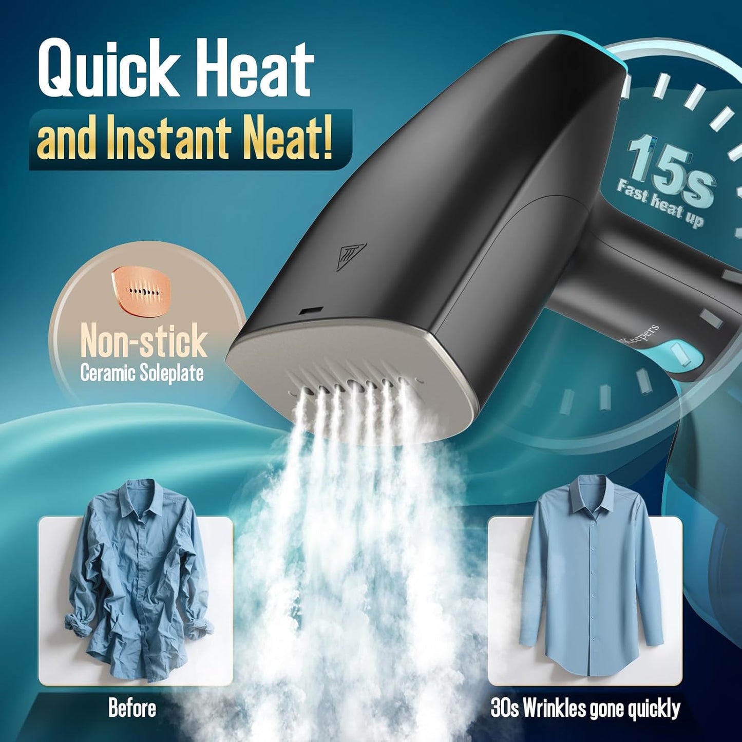 Skiennix Handheld Garment Steamer - 1900W Powerful Steam, 3 Settings, 300ml Capacity, Fast Wrinkle Remover