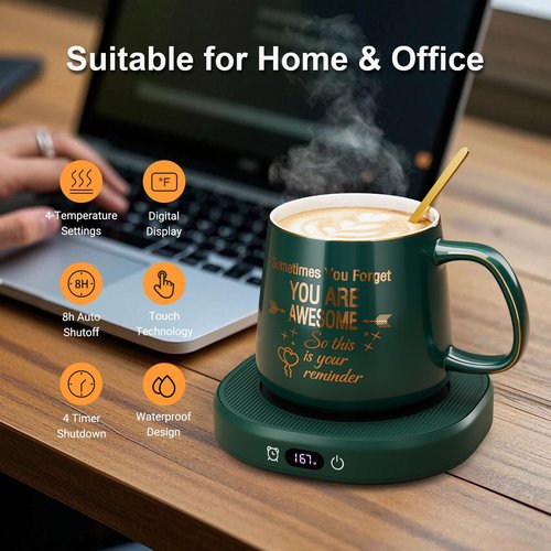 Coffee Mug Warmer & You are Awesome Mug Set, Electric Cup Warmer with Auto Shut Off, 4 Temperature Setting Smart Beverage Warmer, 8-Hours Auto Shut Off