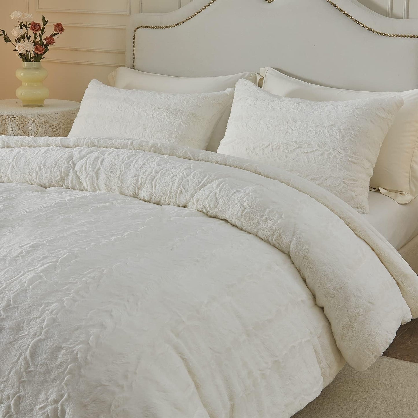 Jameswish Shaggy Plush Duvet Cover Set Super Soft Fluffy Faux Fur Comforter Cover Set Luxury Fuzzy Bedding Set 3 Piece(1Duvet Cover+2Pillowcases) with Zipper Clusure(Burgundy Ombre,Queen Size)