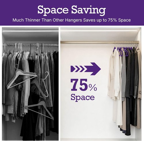 HOUSE DAY Velvet Hangers - 60 Pack Non-Slip Heavy Duty Purple Felt Suit Hangers | 360° Rotating Hook