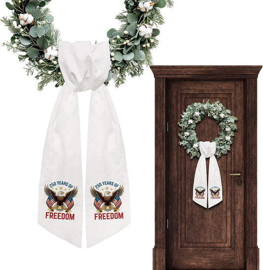 USA 250 Years Patriotic Wreath Sash - Freedom Eagle Ribbon for Front Door | American Flag Decor