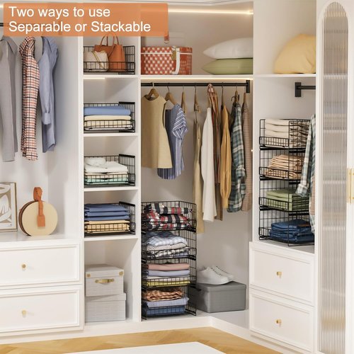 Hongtamoya 4-Tier Closet Organizer - Stackable Storage Shelves for Wardrobe & Bathroom | Black
