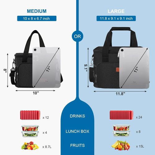 Femuar Insulated Lunch Box - Leakproof Reusable Cooler Bag for Work & Picnic - Adjustable Strap | Black