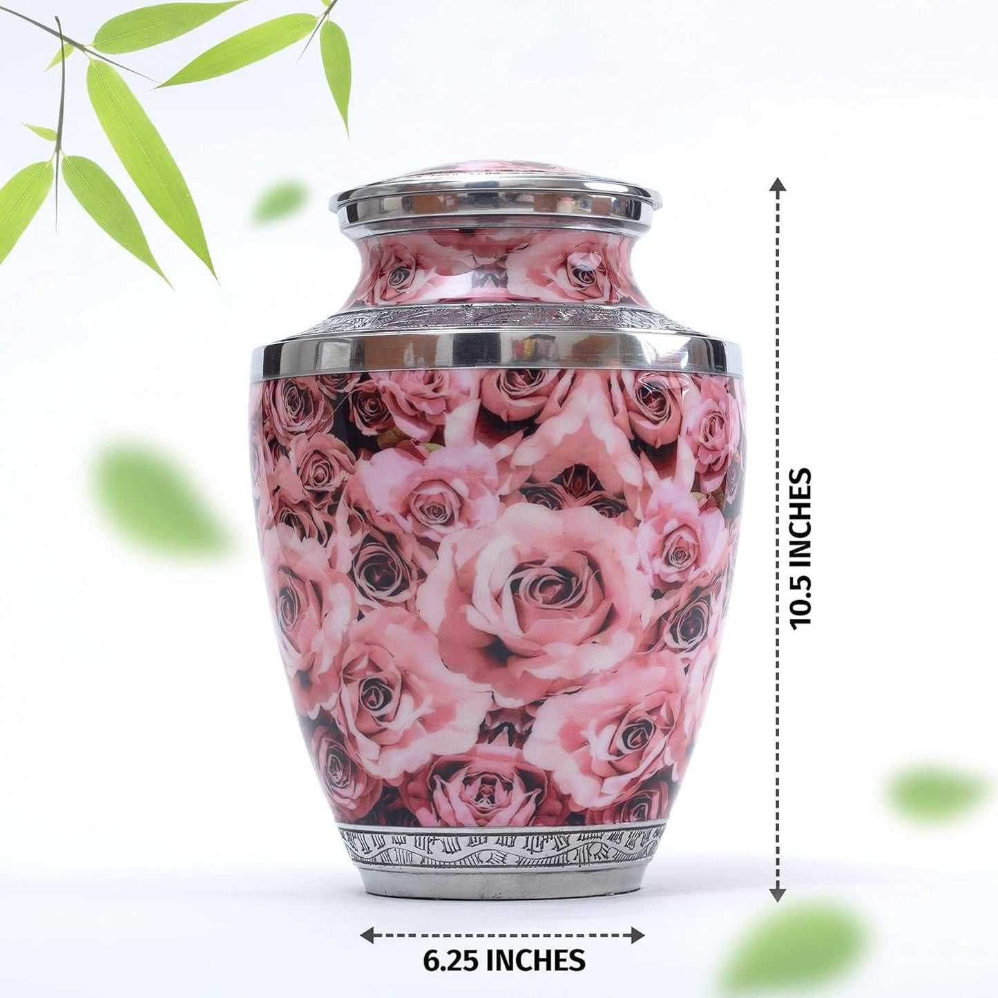 BOLD & DIVINE Hand Painted Pink Rose Cremation Urn | Human Ashes Adult Memorial urn, Burial, Funeral Cremation Urns |200 Cubic Inches Adult Large