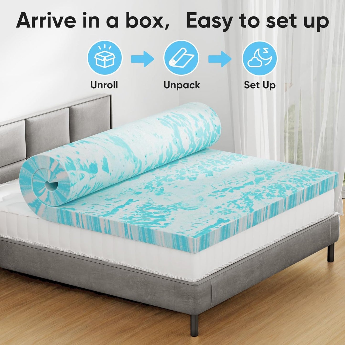 OLIXIS Gel Memory Foam Mattress Topper - Queen Size 3 Inch | Cooling, Soft, Breathable & Pressure-Relieving