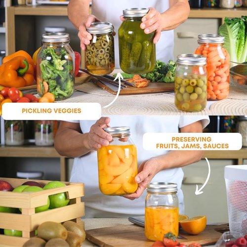 FastRack Regular Mouth Glass Mason Jars with Metal Airtight Lids | 16 oz - Pack of 8 | Large Glass Jars for Food Storage with Lids | Ideal for Canning, Fermentation, Pickling, Kombucha Brewing