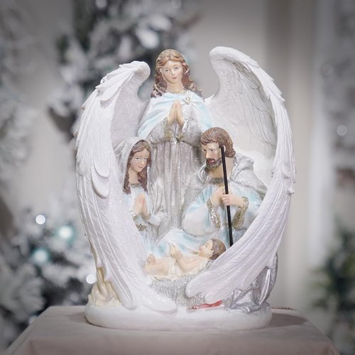 Braxio Indoor Nativity Angel Set - Holy Family Tabletop Christmas Decorations | 10x6.5x12.4 Inch