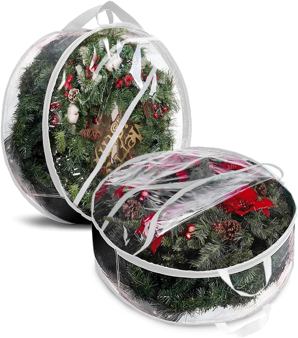ProPik Christmas Wreath Storage Bag - Waterproof Clear PVC Holder with Handles | 48 Inch, 2 Pack