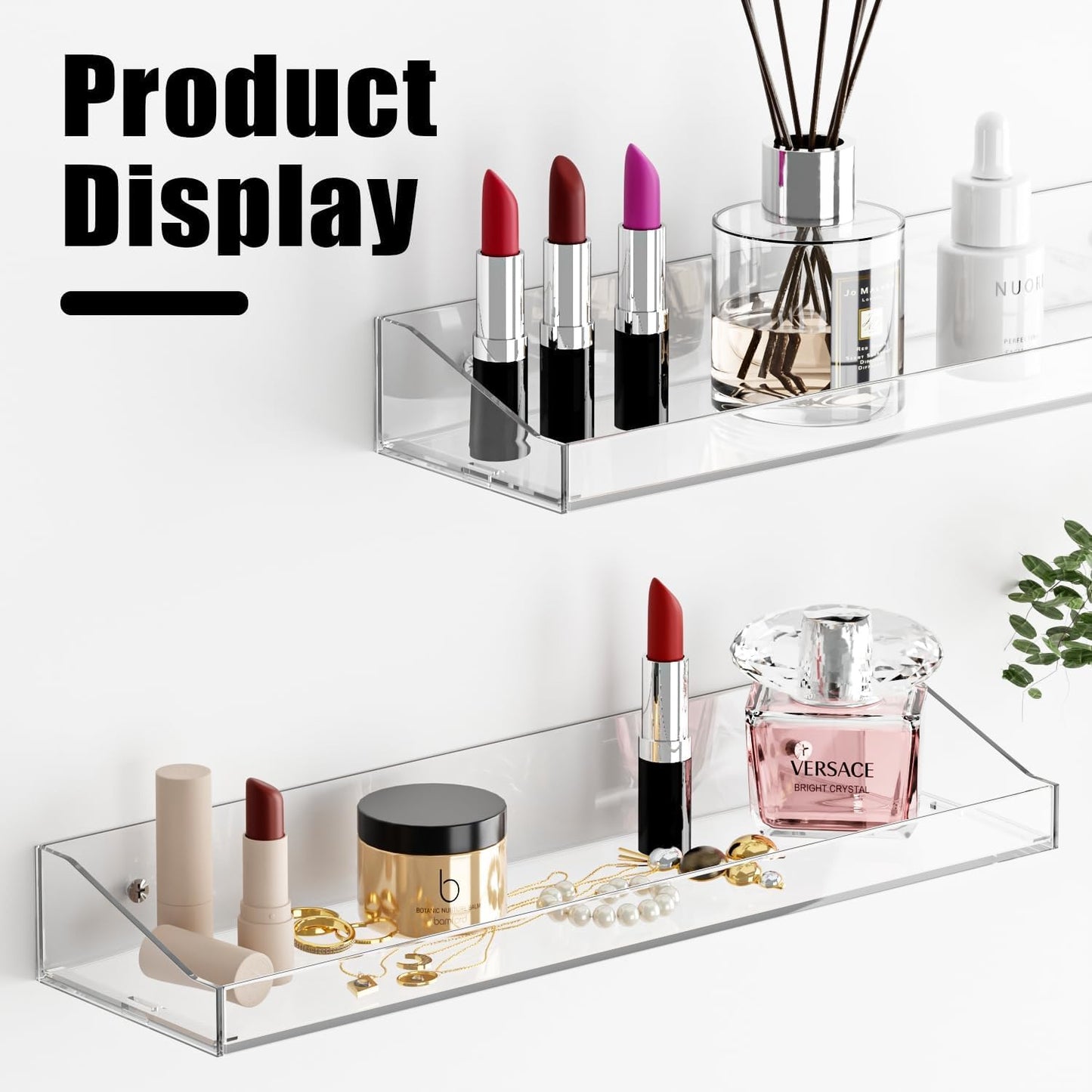 Skiennix Acrylic Floating Shelves - 15" Wall Organizer for Bathroom, Bedroom & Nursery | Clear 6-Pack