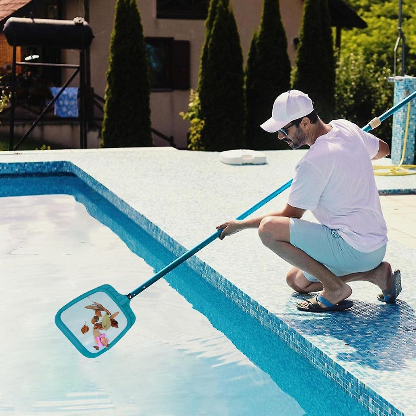 POOLWHALE Premium 15-Foot Telescopic Swimming Pool Pole - Adjustable 3-Piece Blue Aluminum for Skimmer Nets & Vacuums