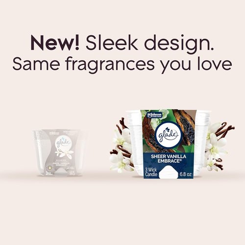 Glade Sheer Vanilla Embrace | Essential Oils Infused 3-Wick Fragrance Candle | 6.8 Oz, 3 Count
