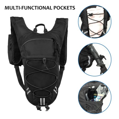 DEVONWIDE Lightweight Hydration Backpack 2L Water Bladder Pack - Black | Water Backpack for Running, Cycling, Hiking | Anti-Theft, Reflective, with Phone Holder & Trekking Pole Loops