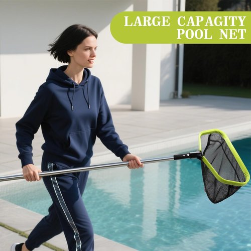 Double-Layer Deep Bag Pool Skimmer Net by [Brand Name] - Reinforced Frame for Efficient Debris Cleaning in Pools, Spas & Ponds