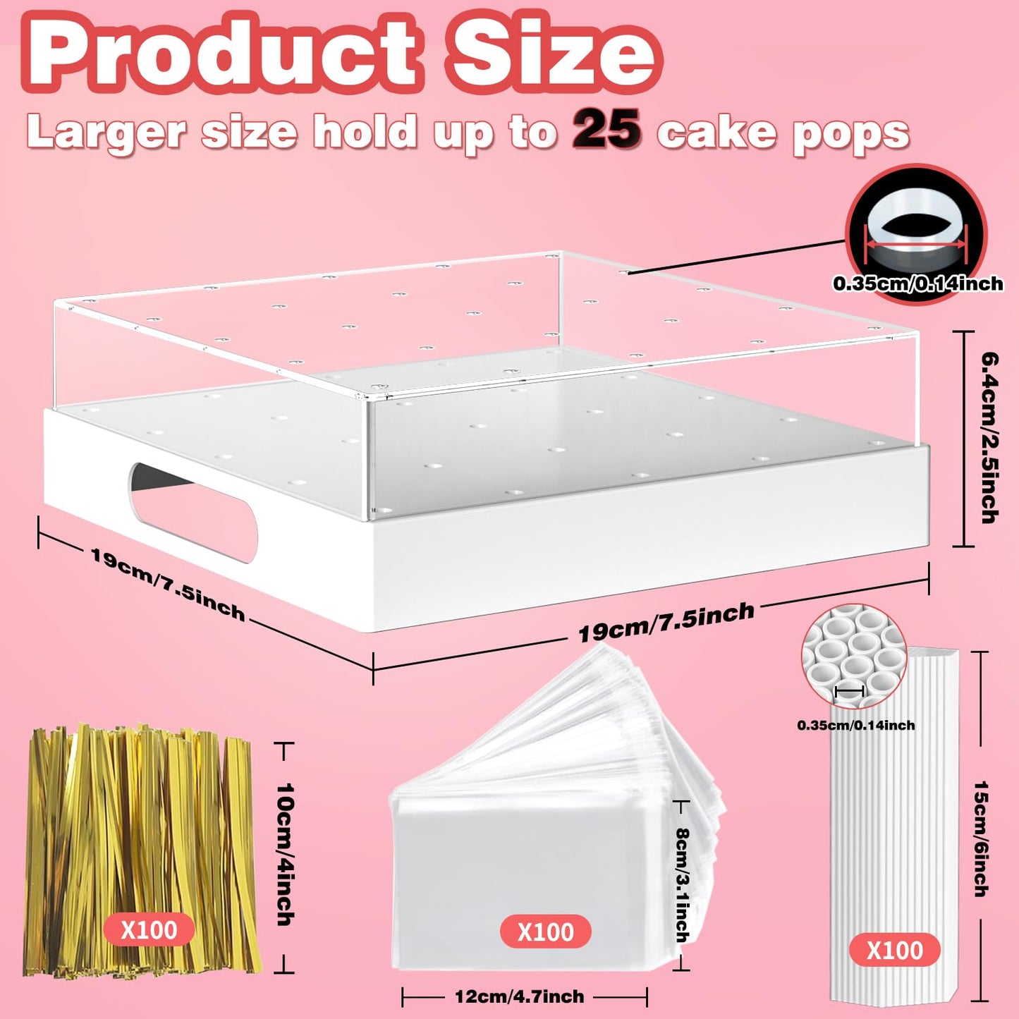 partyMoonet Cake Pop Stand,25 Holes Clear Cake Pops Display Holder,Cake Pop Sticks Kit, Candy Pop Holder,cake pop mold for Party,Wedding,Birthday(White,1-Pack)