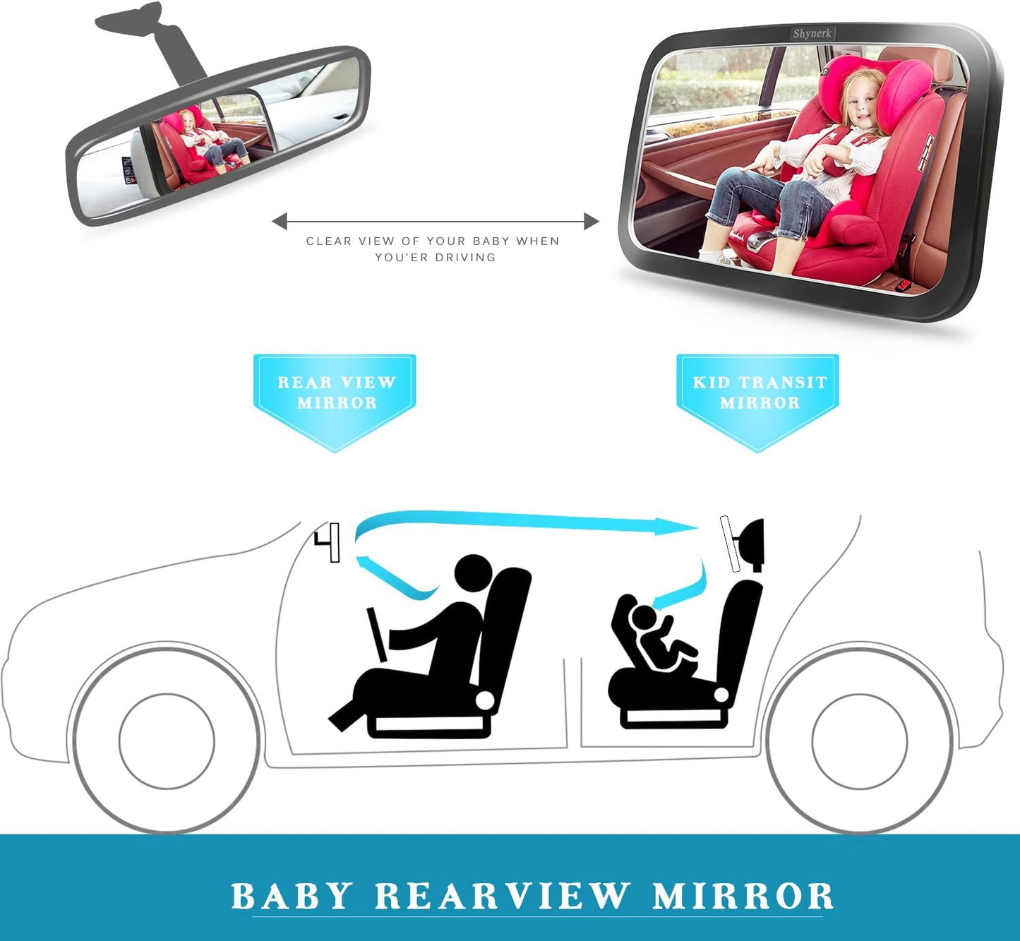 Shynerk Baby Car Mirror - Safety Rear Facing Infant Seat Mirror with 360° Rotation & Shatterproof Design