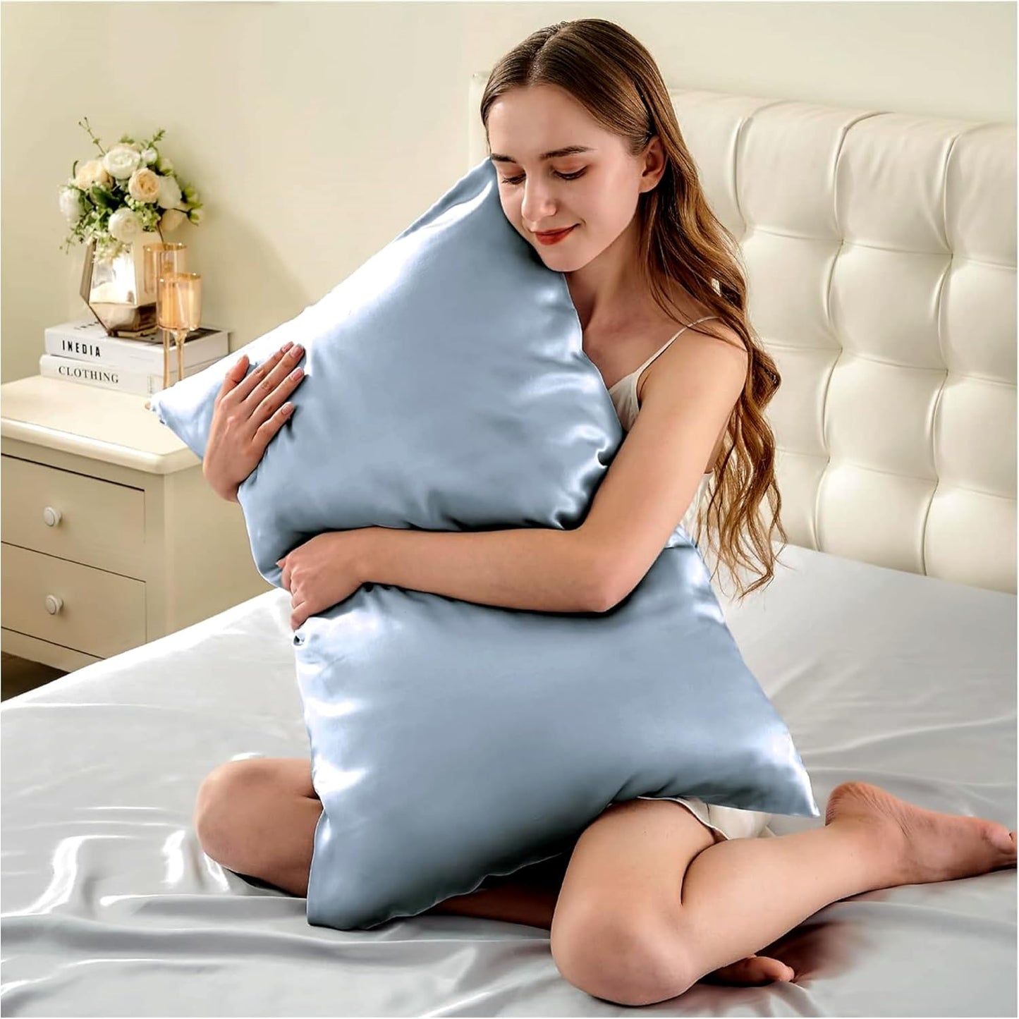 Skiennix Premium Natural Mulberry Silk Pillowcase - 22 Momme Standard Size for Hair & Skin | 20"x26" (Blue Grey)