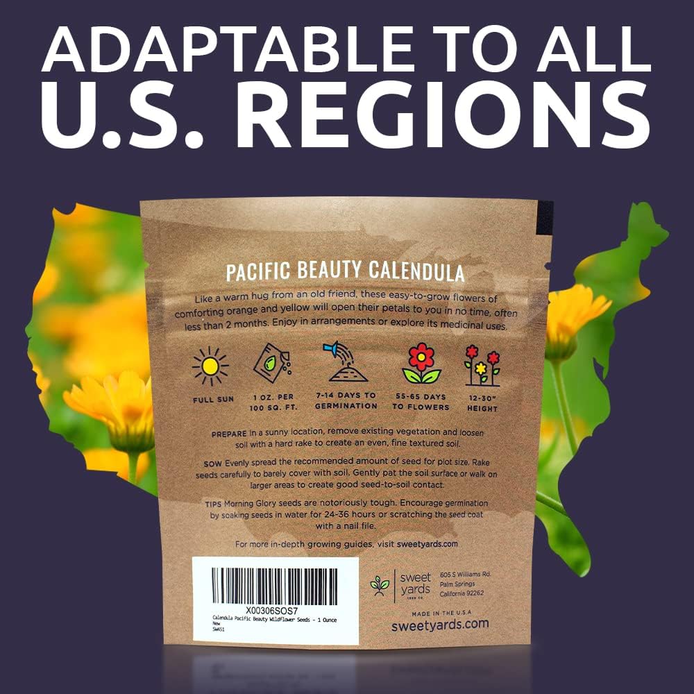Pacific Beauty Mix Calendula Seeds - Extra Large Packet of 3,000+ Non-GMO Wildflower Seeds