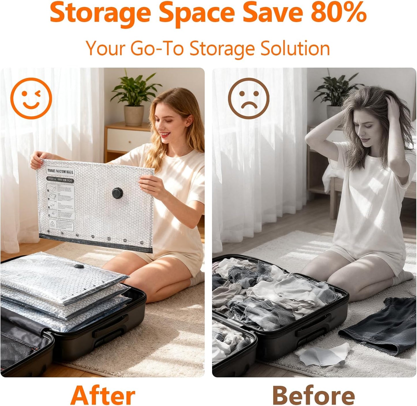 Skiennix Travel Vacuum Storage Bags - 15 Pack with USB Electric Pump | Space Saver for Clothes & Luggage