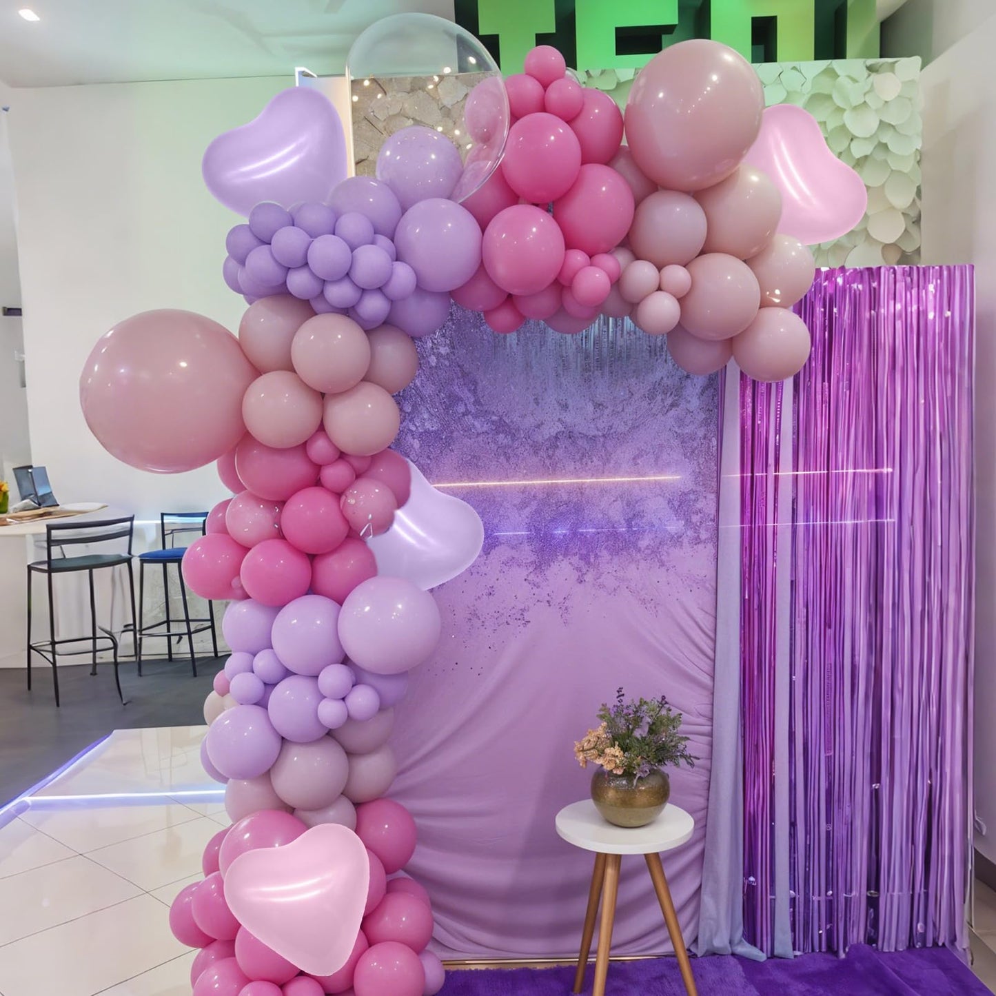 Pink and Purple Balloons, 50pcs Pink Purple Balloons With Macaron Heart Latex Balloon, Four Star Heart foil Balloon For Birthday Baby Shower Girls Women Party Wedding Bridal Shower Anniversary Decor