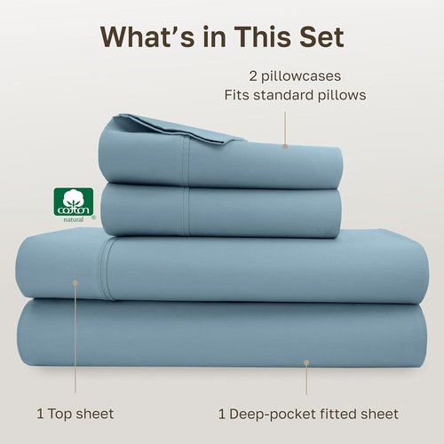 California Design Den 100% Cotton Bed Sheets Set - Silky Smooth, 400 Thread Count, Full Size - Sky Blue