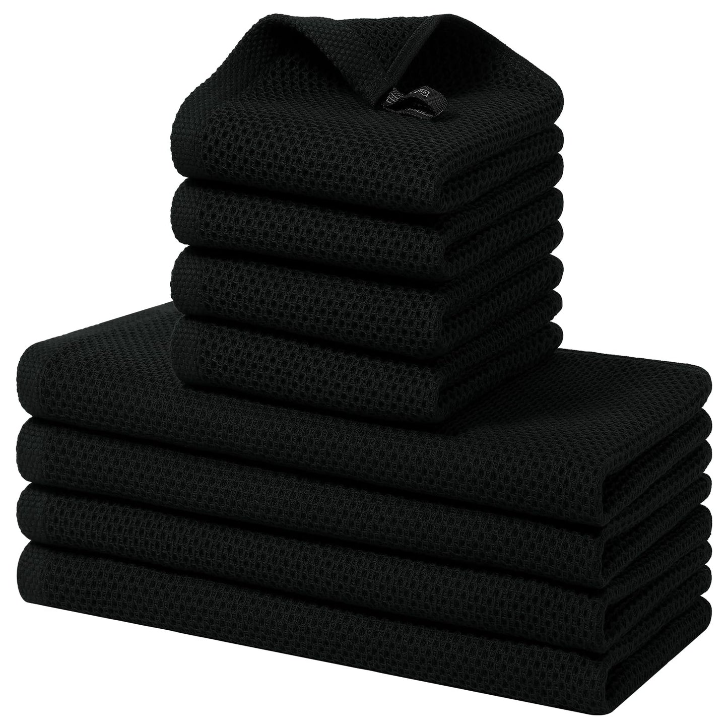 Homaxy 100% Cotton Kitchen Towels and Dishcloths Set, 12 x 12 Inches and 13 x 28 Inches, Set of 8 Bulk Kitchen Towels Set, Ultra Soft Absorbent Dish Cloths for Washing Dishes, Black