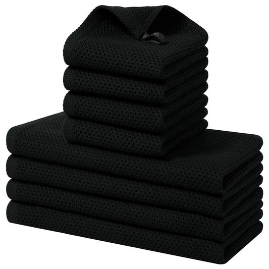 Homaxy 100% Cotton Kitchen Towels and Dishcloths Set, 12 x 12 Inches and 13 x 28 Inches, Set of 8 Bulk Kitchen Towels Set, Ultra Soft Absorbent Dish Cloths for Washing Dishes, Black