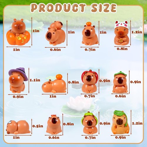 Exasinine Mini Capybara Figurines - 12pcs Resin Set for DIY Fairy Garden Decor | Home & Birthday Gifts