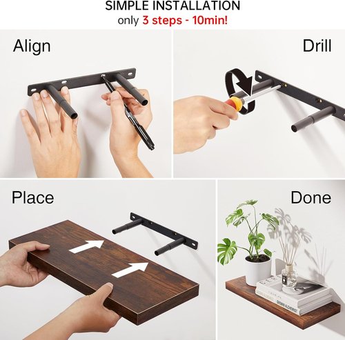 BAYKA Floating Bathroom Shelves - Rustic Wood Over Toilet Decor | Set of 3, Farmhouse Style, Rustic Brown