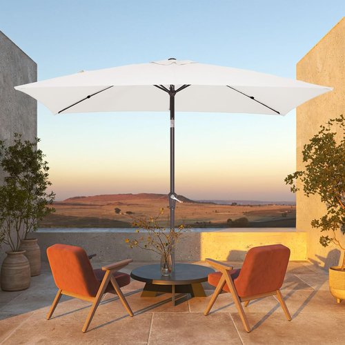 JEAREY Rectangular Patio Umbrella - 6.5x10 ft Outdoor Umbrella with Push Button Tilt & Crank | UV Protection in Cream White