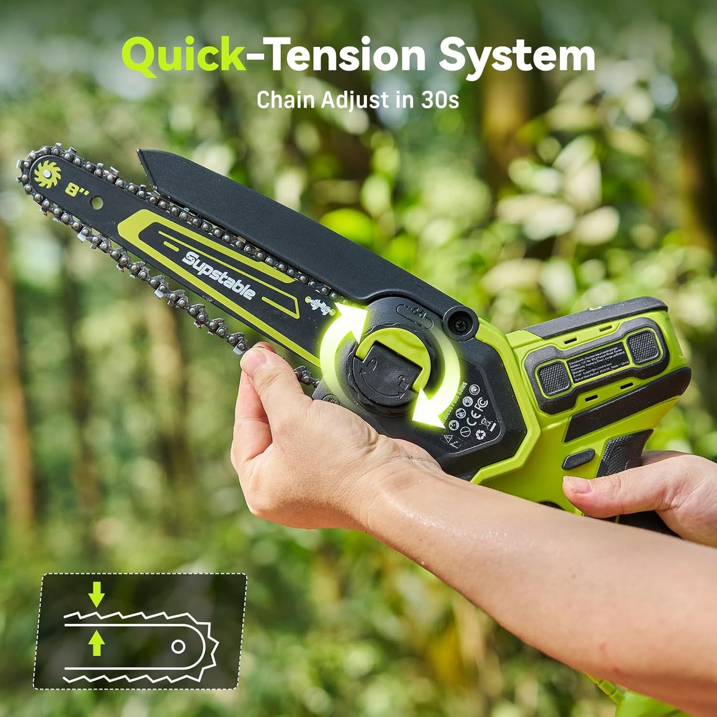 Skiennix Electric Pole Saw - Cordless Mini Chainsaw with 16Ft Reach & Auto Oiling | 8" & 6" Blades, 2x4.0Ah Battery