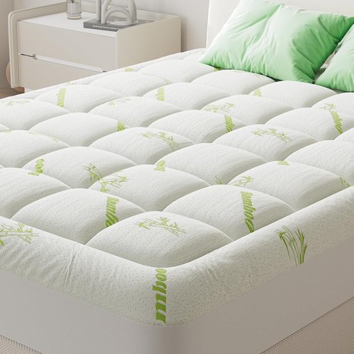 DUMOS Ultra Soft Queen Size Mattress Topper - Breathable Bamboo Viscose Pillow Top for Back Pain Relief