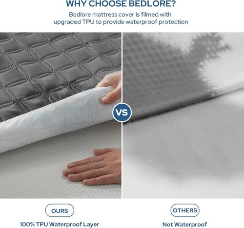 BEDLORE Waterproof Mattress Protector - Noiseless Queen Size Pad with Deep Pocket Fitting | Soft, Breathable, Washable (Gray)