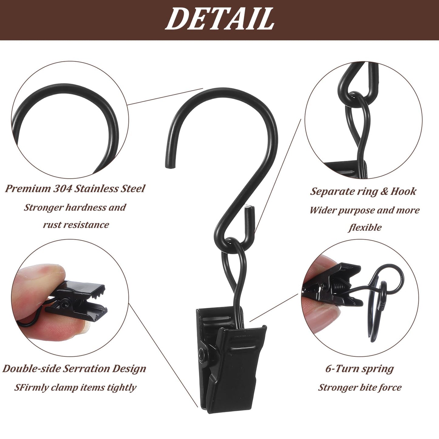 Ouligay 20 PCS S Hook Curtain Clips Metal Hanging Clips Heavy Duty Holiday Light Clip Hangers Art Craft Display Canopy Tent Rv Xmas Decor Clamps 2.17 Inch Long Black