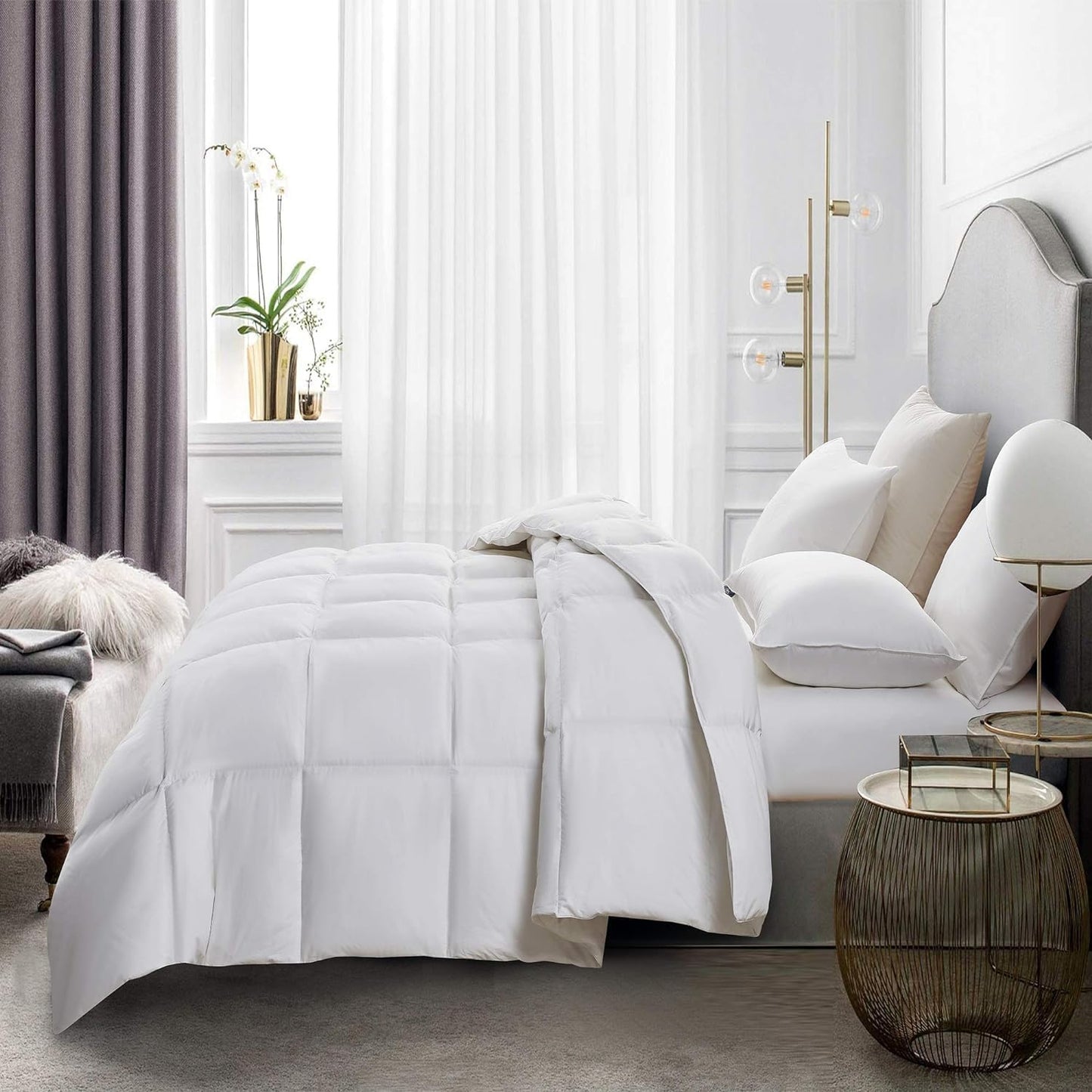 Serta Goose Feather Down Comforter | Queen Size 100% Cotton Duvet Insert - Luxury Hypoallergenic Bedding, 90 x 90 Inch White